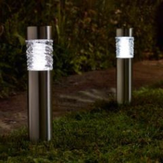Stella 5L Solar Bollard 4-pack, brushed stainless steel, 3 lumens, 6+ hrs light, solar powered, Keans Claremorris