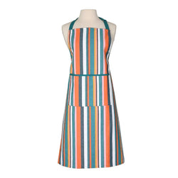 Striped teal recycled cotton adult apron with adjustable neck strap and front pocket by Keans Claremorris