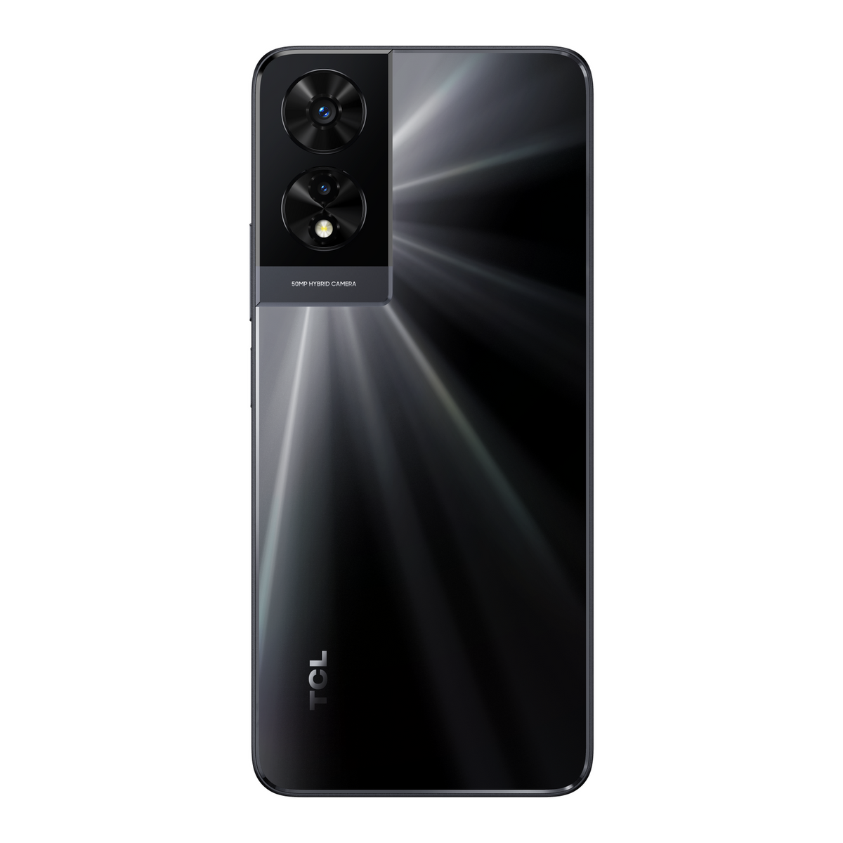 TCL 505 Space Grey smartphone back with dual camera module and reflective finish