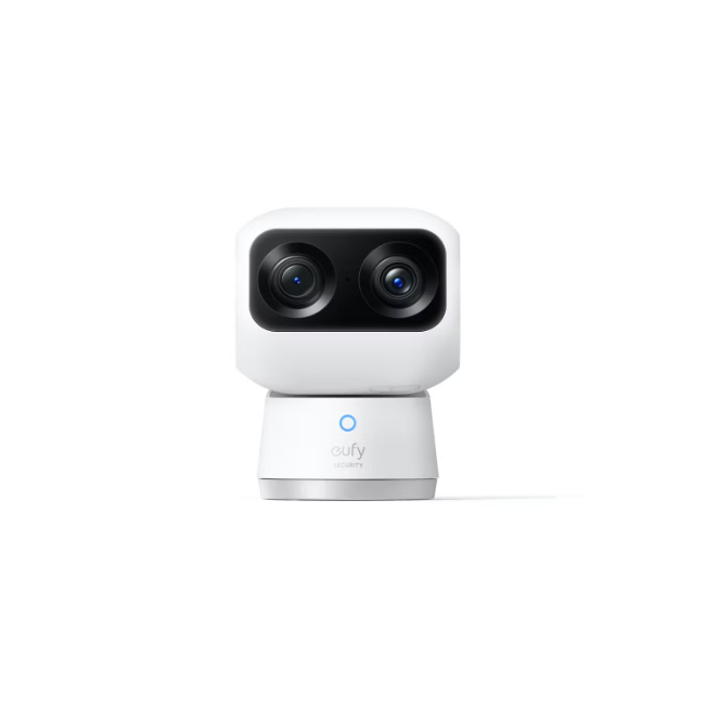 Eufy S350 4K Indoor Cam with dual 4K+2K lenses, 360° pan & tilt, AI tracking, 8× zoom – available at Kean’s Claremorris. –