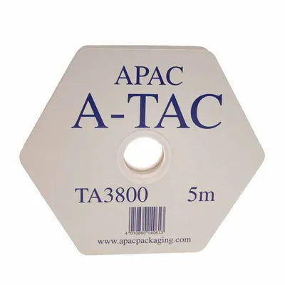 Hexagonal spool of A-Tac Green heavy-duty tape with 5-meter length and central hole for dispensing.
