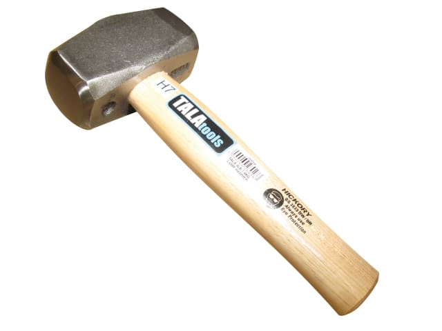Tala 4 lb lump hammer with heavy metal head and natural wood handle angled on white background