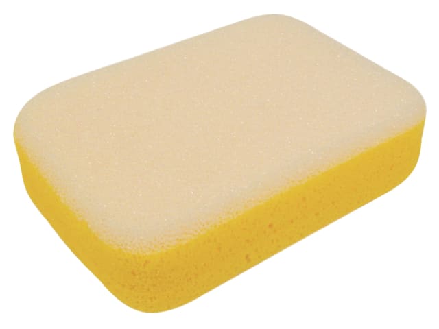 Large rectangular Tala grouting sponge with yellow base and white foam top, rounded edges visible.
