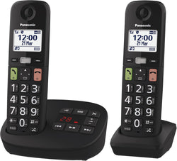 Panasonic KX-TGU132EB cordless phone twin pack with answering machine, big buttons, loud ringer, call block – Keans
