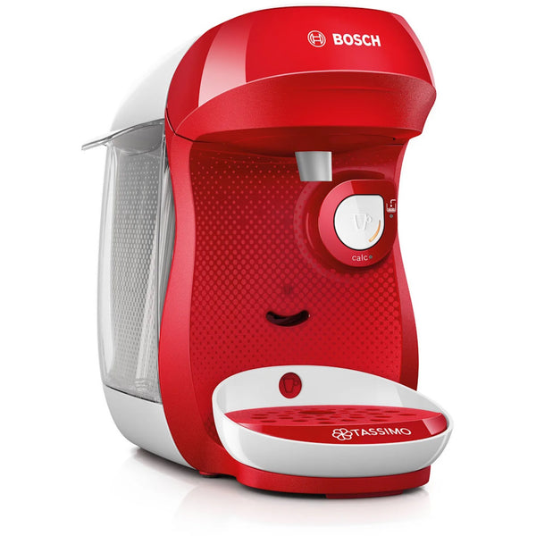 Tassimo Happy Hot Drinks Coffee Machine TAS1006GB, white/red, single-button, 0.7L water tank – Keans Claremorris