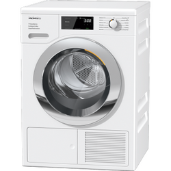 Miele T1 TEF 765 WP 8kg heat pump tumble dryer in Lotus White with EcoSpeed, smart app, and FragranceDos at Kean’s