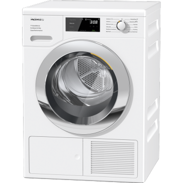 Miele T1 TEF 765 WP 8kg heat pump tumble dryer in Lotus White with EcoSpeed, smart app, and FragranceDos at Kean’s