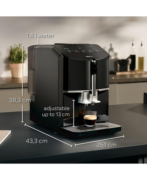 Siemens EQ300 Fully Automatic Coffee Machine in Piano Black – sleek design, easy use | Available at Keans Claremorris