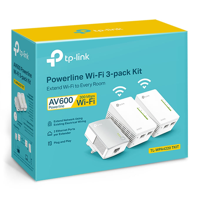 TP-Link AV600 Powerline Wi-Fi Extender with 2 LAN Ports | TL-WPA4220 3 Pack Starter Kit - Image 2