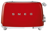 Smeg TSF03 50’s style red 4-slice toaster with 7 browning levels, defrost, reheat, bagel functions – available at Kean’s