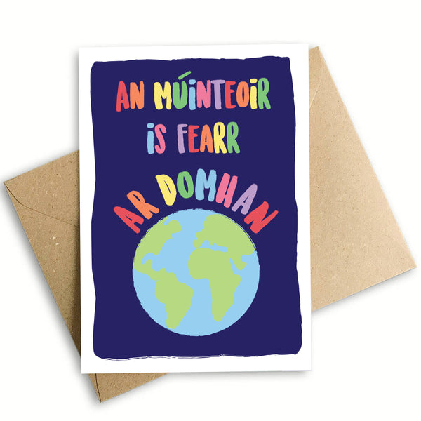 Best Teacher in The World card, A6 size, 350gsm silk card, eco-friendly envelope, by Keans Claremorris.