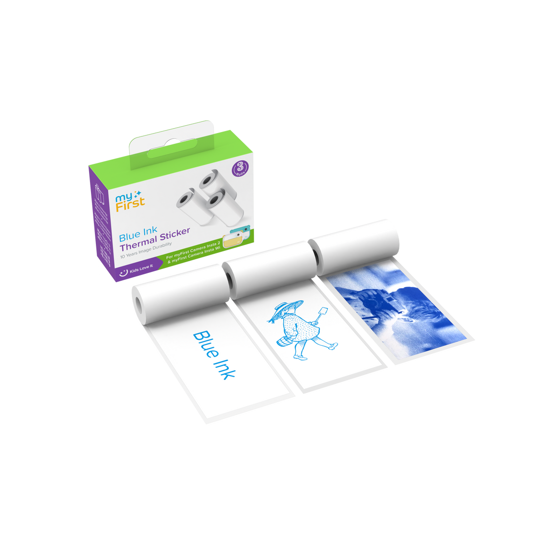 myFirst Camera Insta Wi Thermal Sticker White with Blue Ink, 3 rolls, sharp images, 10-year durability – Keans Claremorris