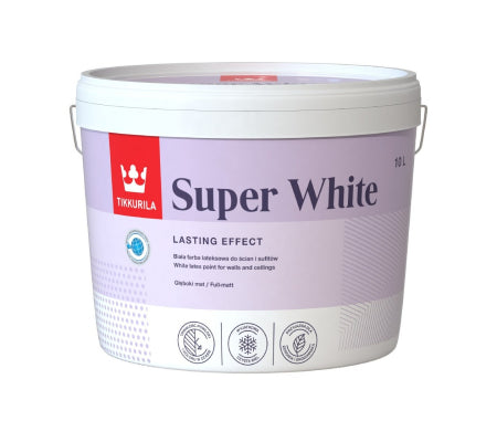 Tikkurila Super White 2.5L latex ceiling paint, water-based, full matt, excellent coverage, ideal for interiors – Keans