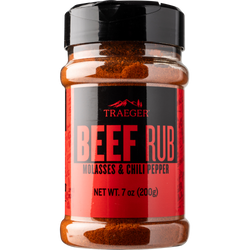 Traeger Beef Rub 200g with molasses, chili pepper, perfect for brisket, steaks, burgers – available at Kean’s Claremorris. –
