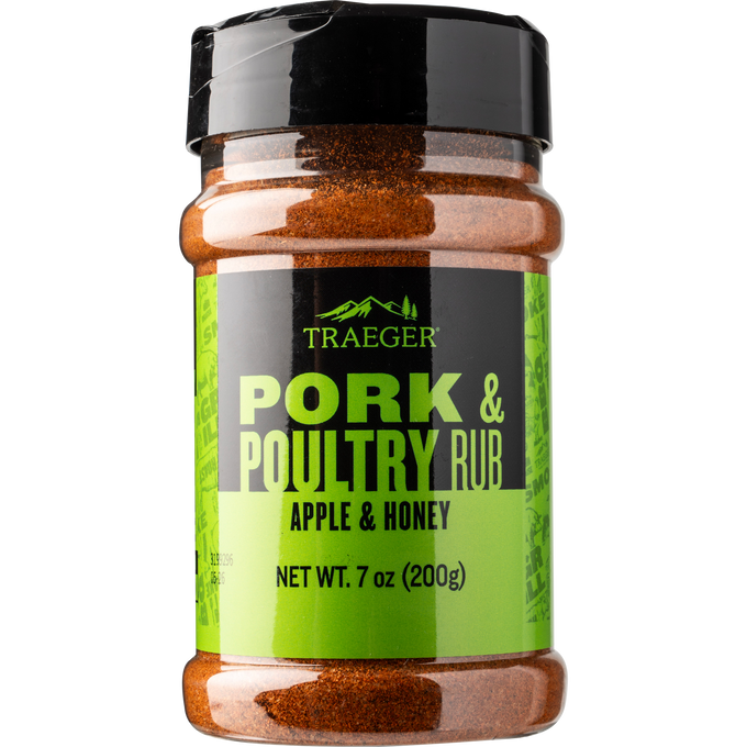 Traeger Pork and Poultry Rub 200g with apple, honey, and light spice for BBQ chicken and pork, available at Kean’s