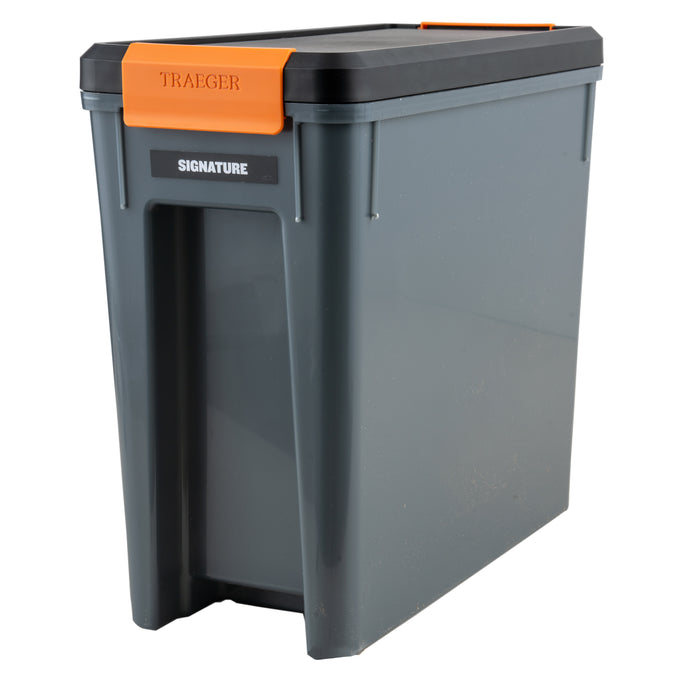Traeger StayDry Pellet Bin with airtight locking lid, 22lb capacity, stackable, moisture-proof BBQ pellet storage from