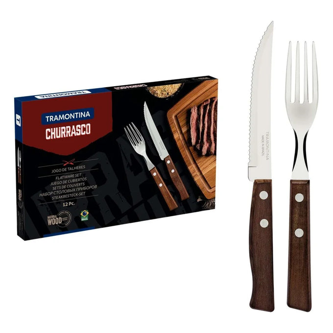 Tramontina Wooden Handle Steak Knives & Fork - 12pack Keans Claremorris