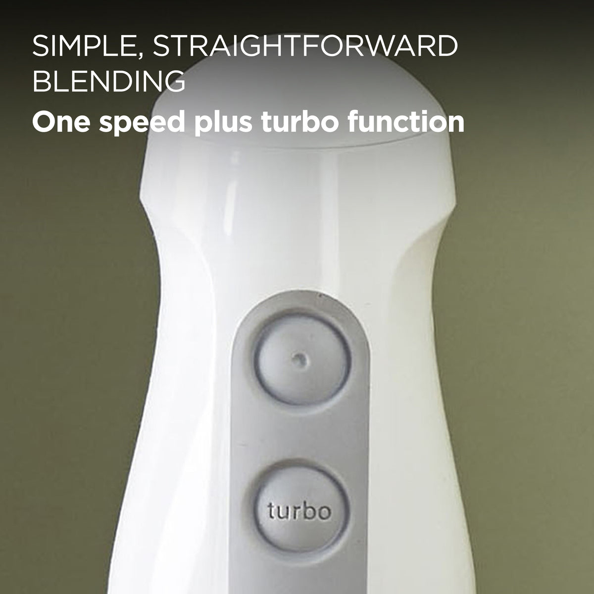 Close-up of the white Kenwood Triblade System HDP100WG handle showing control buttons including turbo function.