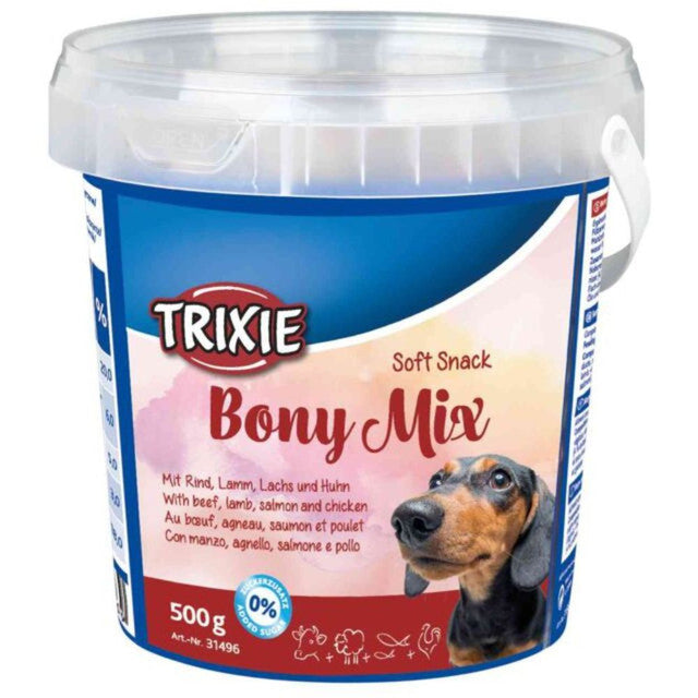 Soft Snack Bony Mix 500g with beef, lamb, salmon, chicken, 0% sugar, resealable bucket, ideal for training – Keans