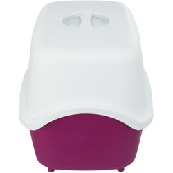 Vico Hooded Cat Litter Tray in Berry color, enclosed design for odor control, available at Keans Claremorris