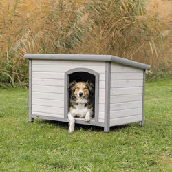 Trixie Classic Flat Roof Dog Kennel S-M Grey with hinged roof, adjustable feet, raised legs – Keans Claremorris