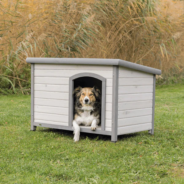Trixie Classic Flat Roof Dog Kennel S-M Grey with hinged roof, adjustable feet, raised legs – Keans Claremorris