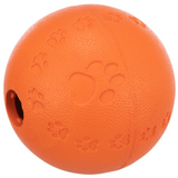 Orange 7cm dog treat ball with labyrinth, natural rubber, quiet roll and bounce for long-lasting play – Keans Claremorris