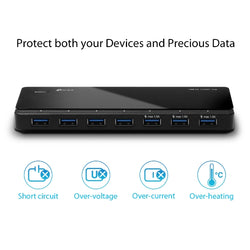 TP Link USB 3.0 7-Port Hub for fast data transfer, multiple device connectivity, available at Keans Claremorris.