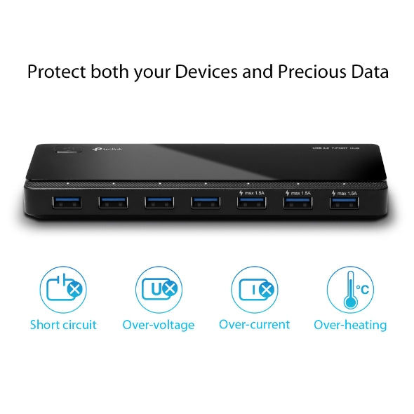 TP Link USB 3.0 7-Port Hub for fast data transfer, multiple device connectivity, available at Keans Claremorris.