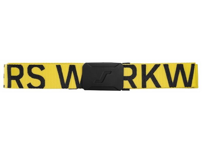 Snickers 9004 Logo Belt Yellow/Black, adjustable 1250mm, rubber-coated metal buckle, 40mm wide, polyester – Keans Claremorris
