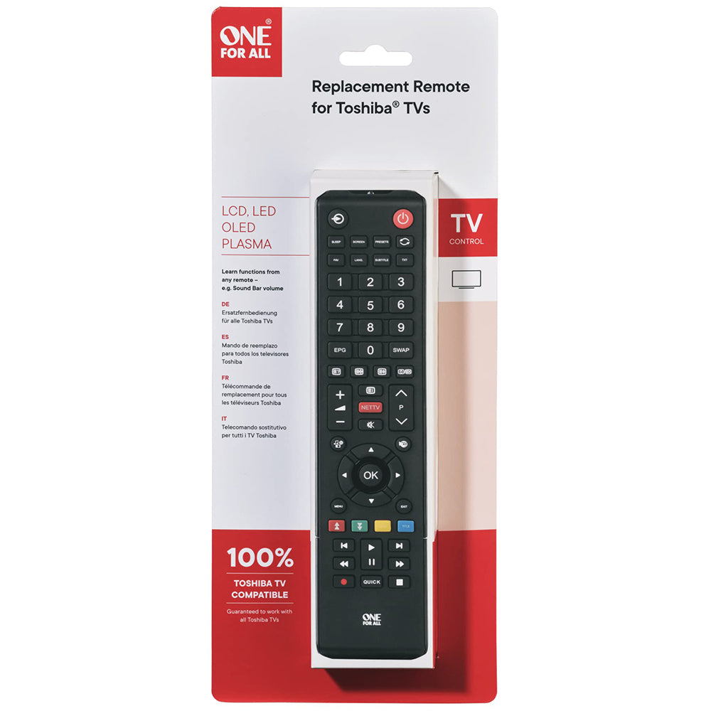 OneForAll Toshiba URC 1919 TV remote replacement, no setup, learning feature, works with all Toshiba TVs – Keans Claremorris