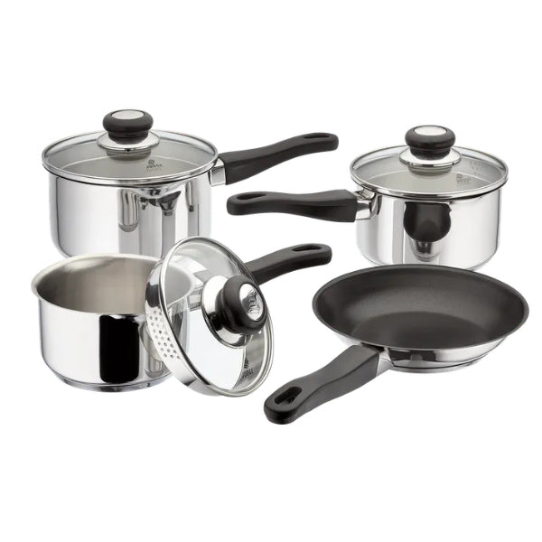 Judge Vista 4-piece draining saucepan set with stay-cool handles, induction safe, dishwasher safe – Keans Claremorris
