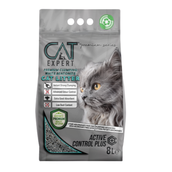 Cat Expert Active Control Plus 8L litter, premium clumping bentonite, ultra absorbent, dust free, advanced odor control –