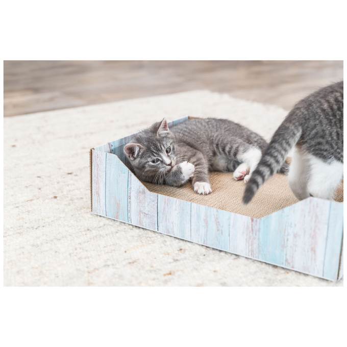 Cat Scratching Bed with sisal floor and wood effect, cardboard cat bed for sleeping and scratching, 45x12x33cm – Keans