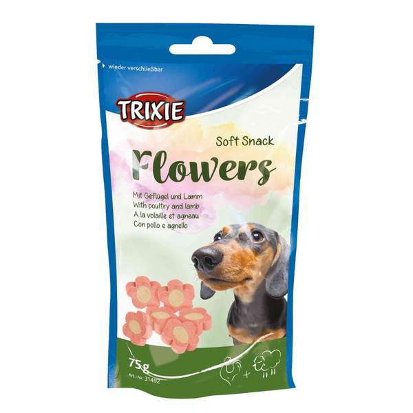 Soft Snack Flowers 75g lamb and poultry treats for small dogs and puppies, resealable bag, ideal training snack - Keans