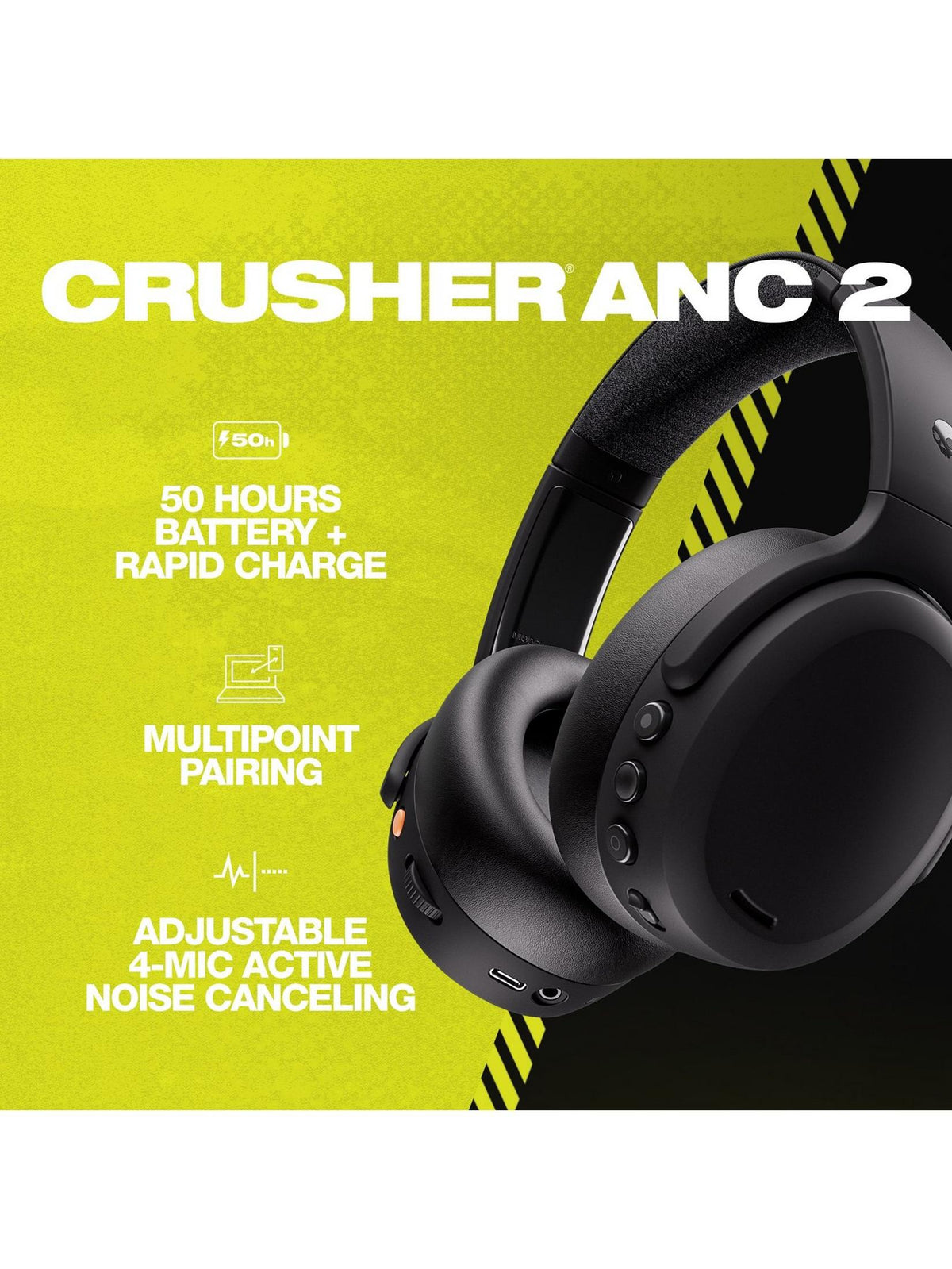 Skullcandy Crusher ANC 2 Wireless Over-Ear Headphones with Active Noise Cancelling - Keans Claremorris