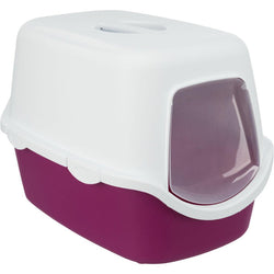 Vico Hooded Litter Tray in Berry with door flap, handle, double rim, Easy Click clasps – 40x40x56 cm | Keans Claremorris