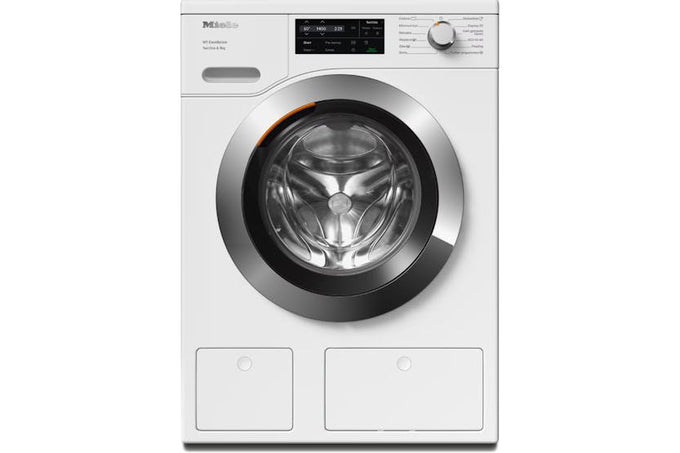 Miele WEG665 9kg freestanding washing machine in Lotus White with TwinDos, smart control, and honeycomb drum – Kean’s