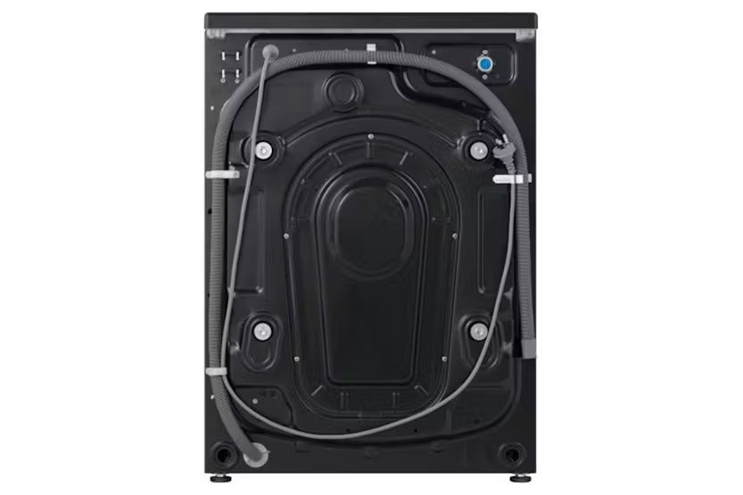 Back view of Hisense 12Kg Freestanding Washing Machine Black WF5S1245BB showing hoses and connections.