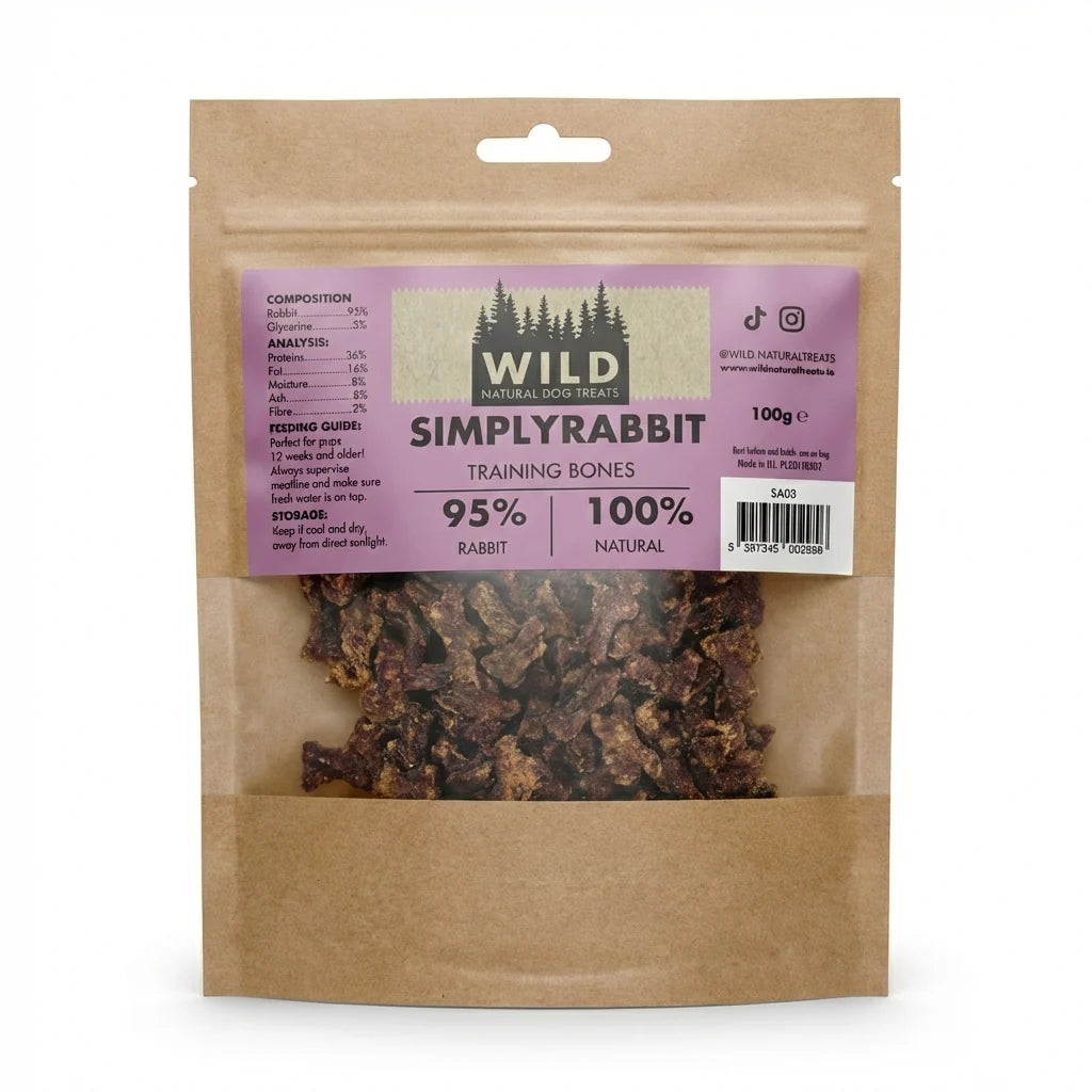 WILD Dog Treat Training Bones - Rabbit 100g Keans Claremorris