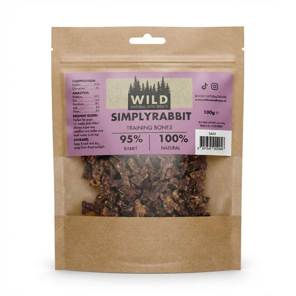 WILD Dog Treat Training Bones - Rabbit 100g Keans Claremorris