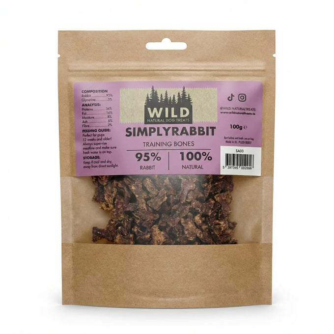 WILD Dog Treat Training Bones - Rabbit 100g Keans Claremorris