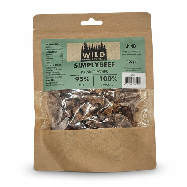 WILD Simply Dog Treat - Training Bones - Beef 100g Keans Claremorris