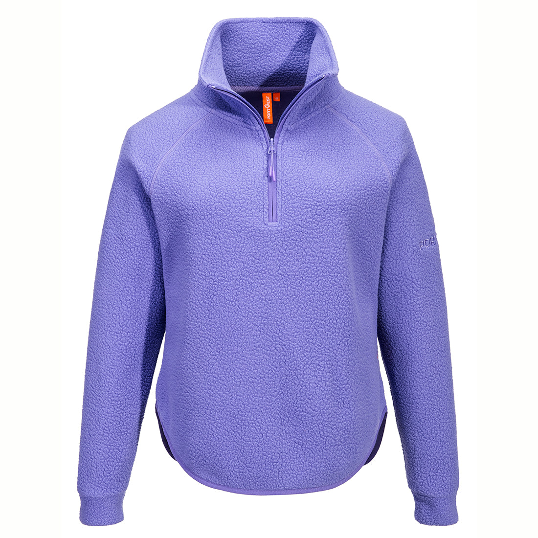 Portwest Ladies Wicklow fleece in bluebell with a quarter zip and high collar, front view.