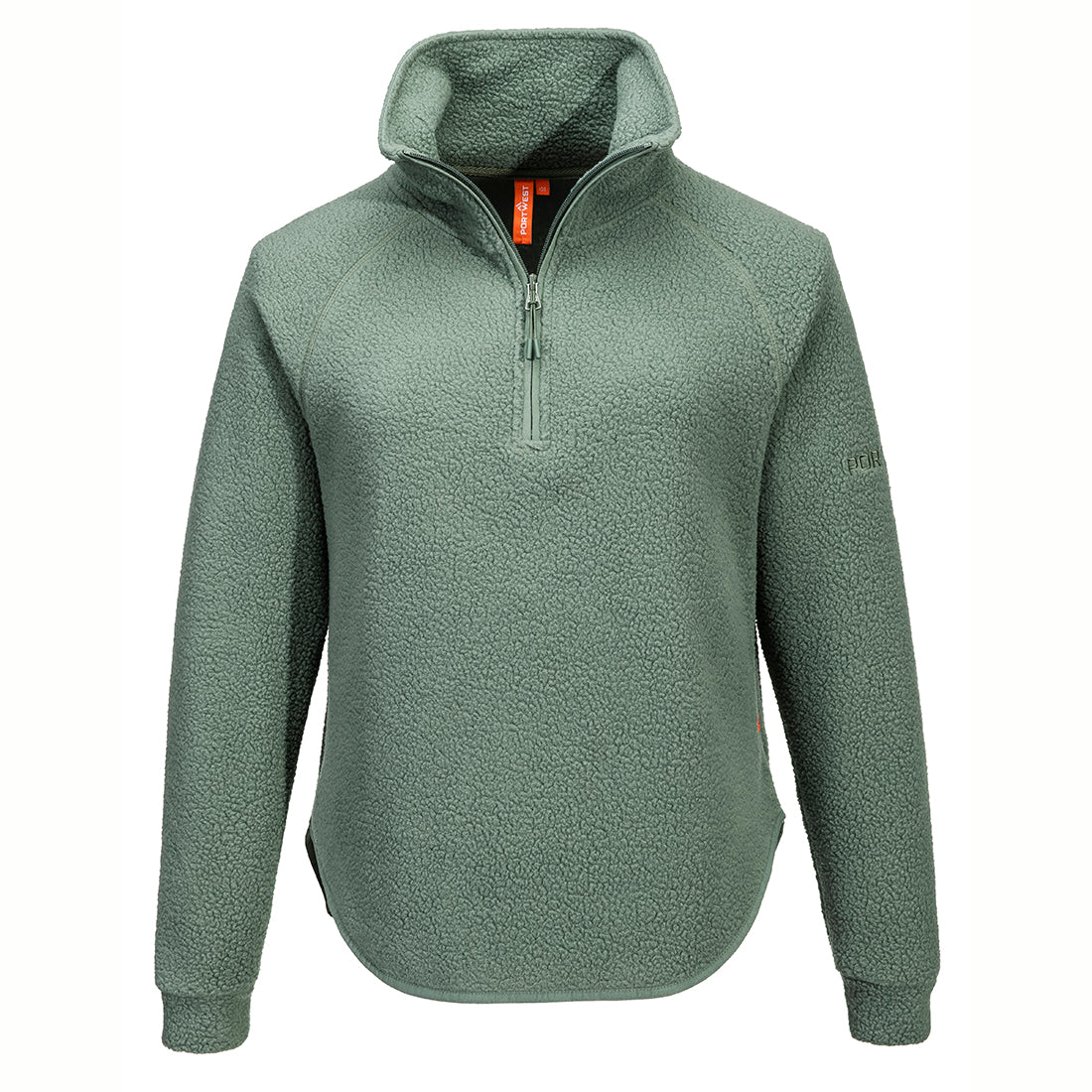 Portwest Ladies Wicklow Fleece in khaki with half-zip, high neck, and textured recycled polyester fabric.