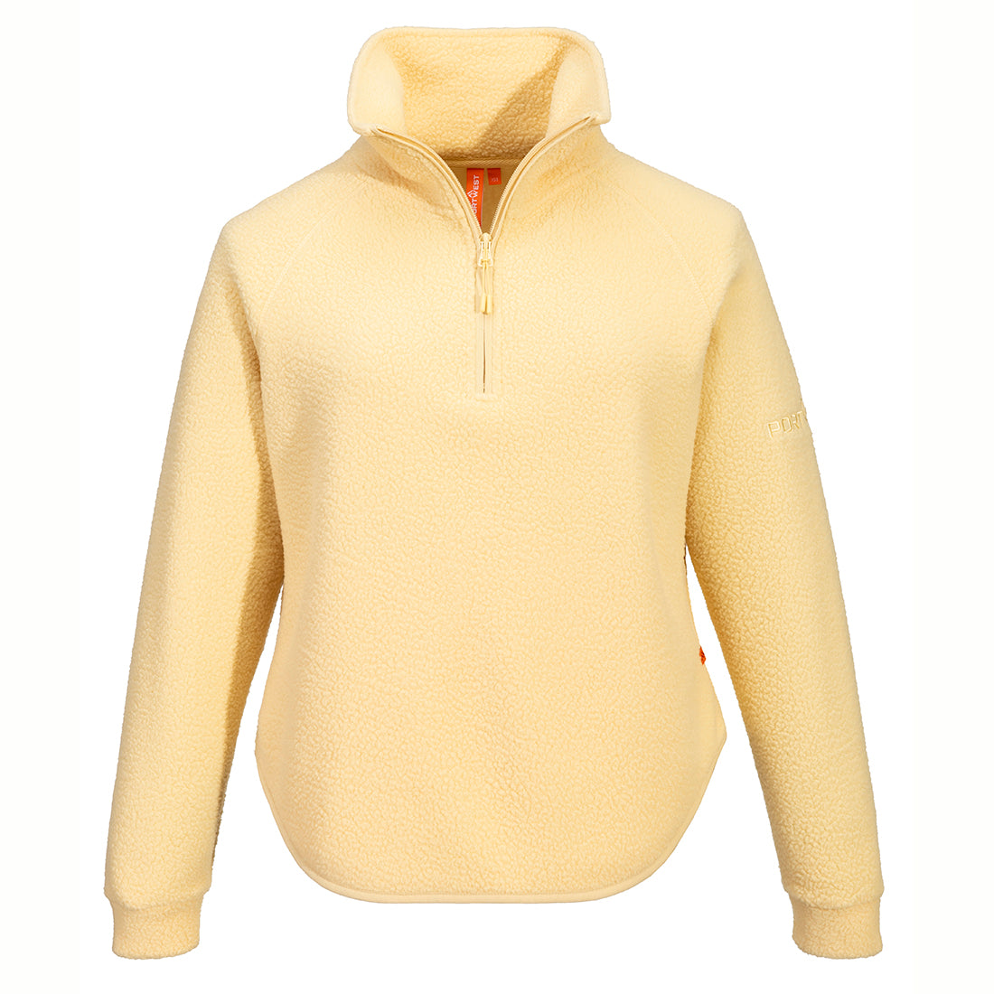 Yellow Portwest Ladies Wicklow fleece with a quarter zip and high collar, shown front view.