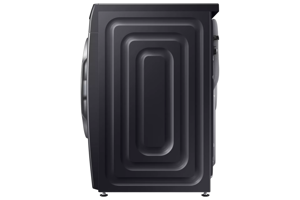 Side view of Samsung Series 6 AI Energy + Auto Dose washing machine in dark grey with textured panel design.