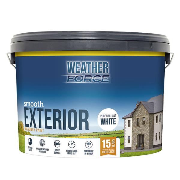 Weatherforce Masonry Paint 10L bucket for durable exterior walls, available at Keans Claremorris.