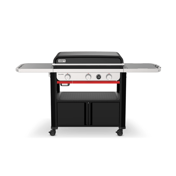 Weber SLATE GPD 76 cm Premium Griddle with 3 burners, digital display, porcelain cooktop, grease system – available at Keans