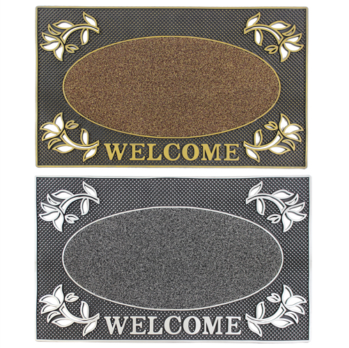Welcome Rectangular Scraper Mat Gold/Silver Keans Claremorris